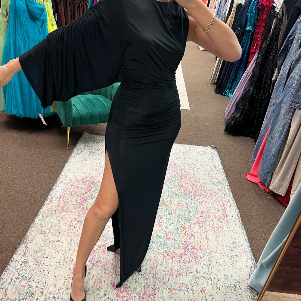BCBGMaxAzria Black Asymmetrical One Shoulder Cocktail Dress - Picture 3 of 9